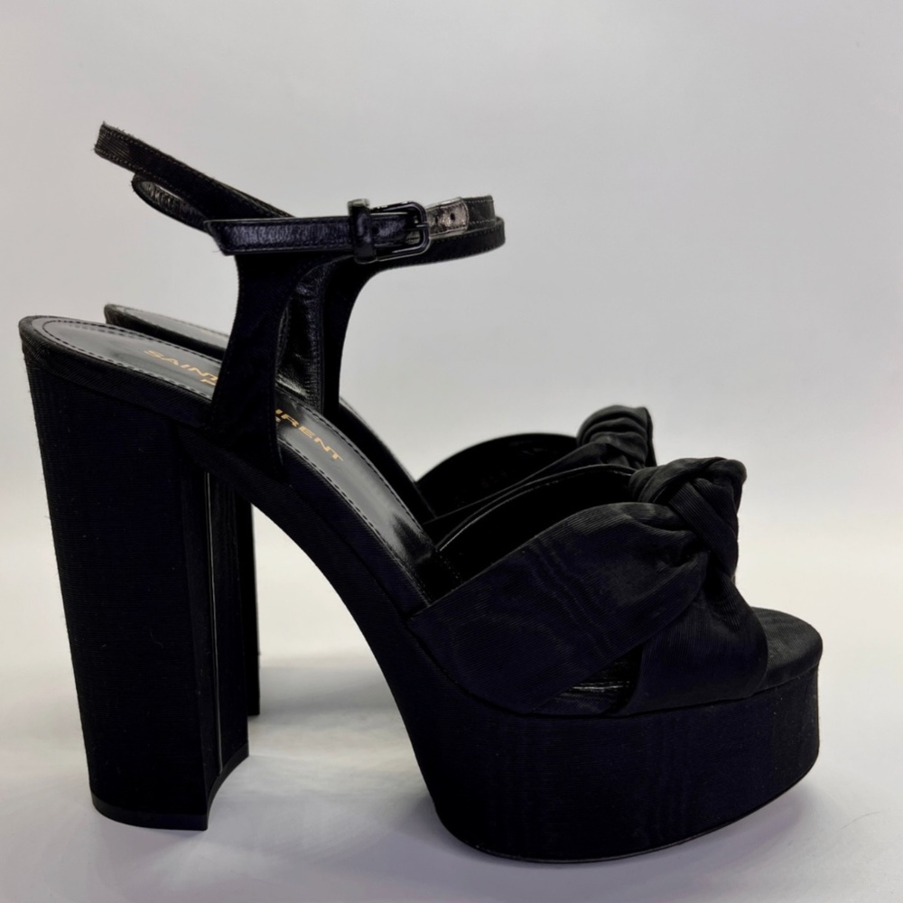 Saint Laurent Bianca Platform Sandals Size 40 US 9 Black Knotted Satin Heels NWT - Picture 5 of 6